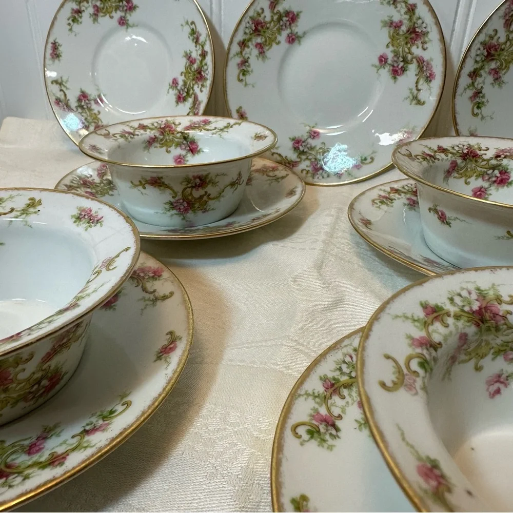 Antique Limoges Custard Cups (4) with Underplates (7)